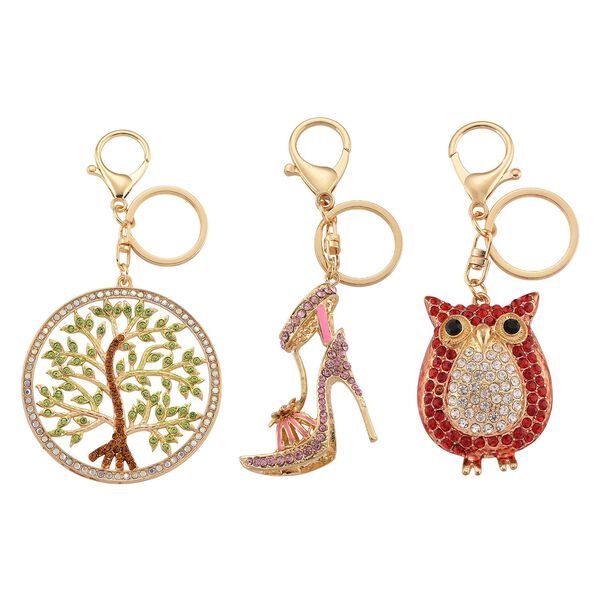 Mystischer Wei&szlig;er Kristall Schl&uuml;sselanh&auml;nger, emaillierte Legierung, goldfarben, Lebensbaum