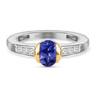 Tansanit und Zirkon Ring 925 Silber Bicolor (Größe 17.00) ca. 0,77 ct
