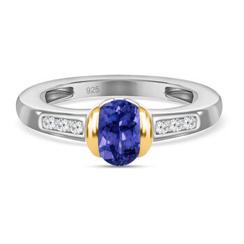 Tansanit und Zirkon Ring 925 Silber Bicolor (Gr&ouml;&szlig;e 17.00) ca. 0,77 ct