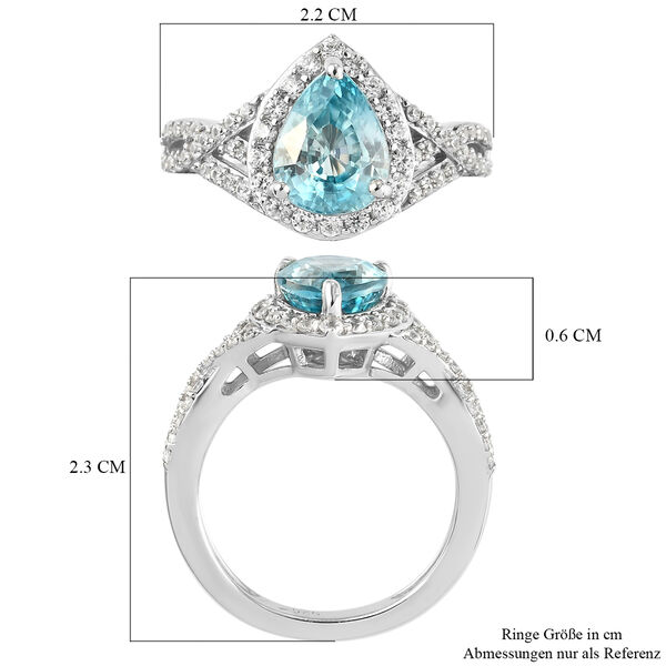 Kambodschanischer blauer und Weißer Zirkon Ring 925 Silber platiniert image number 6