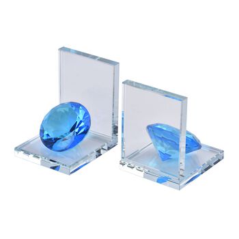 Kristall Buchst&uuml;tzen, Format 10.5x13cm, blau und transparent