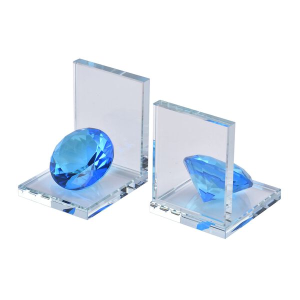 Kristall Buchstützen, Format 10.5x13cm, blau und transparent image number 2