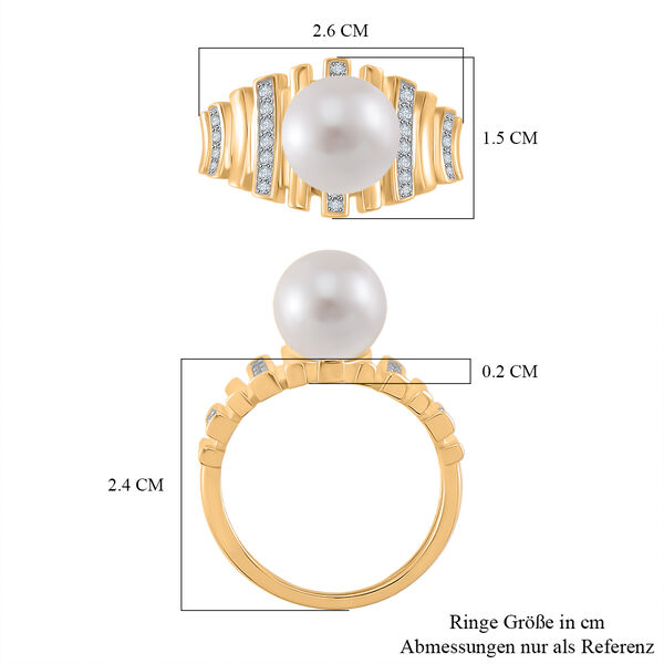 Wei&szlig;e Edison Perle (ca. 10-11mm), Wei&szlig;er Zirkon Ring 925 Silber, Gelbgold vermeil (Gr&ouml;&szlig;e 16.00) image number 6