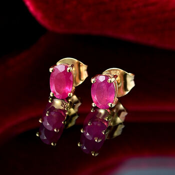 Afrikanischer Rubin (Fissure gef&uuml;llt) Ohrringe 925 Silber vergoldet ca. 1.36 ct