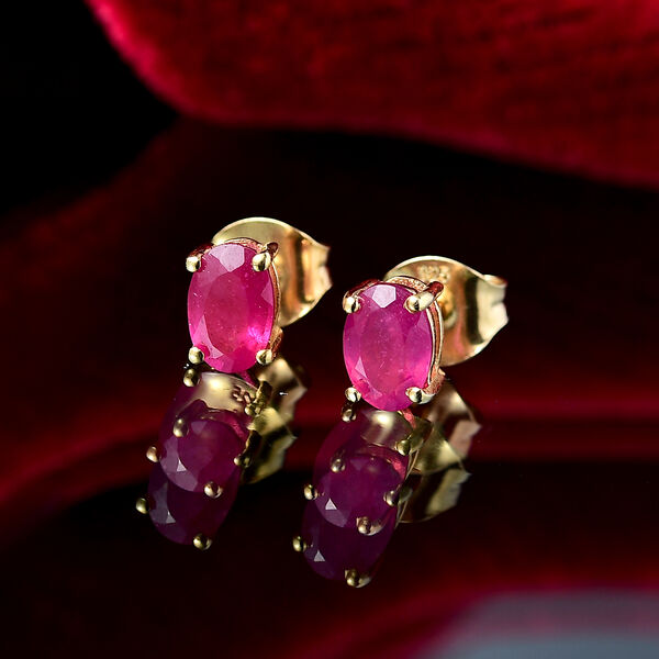 Afrikanischer Rubin (Fissure gef&uuml;llt) Ohrringe 925 Silber vergoldet ca. 1.36 ct image number 2