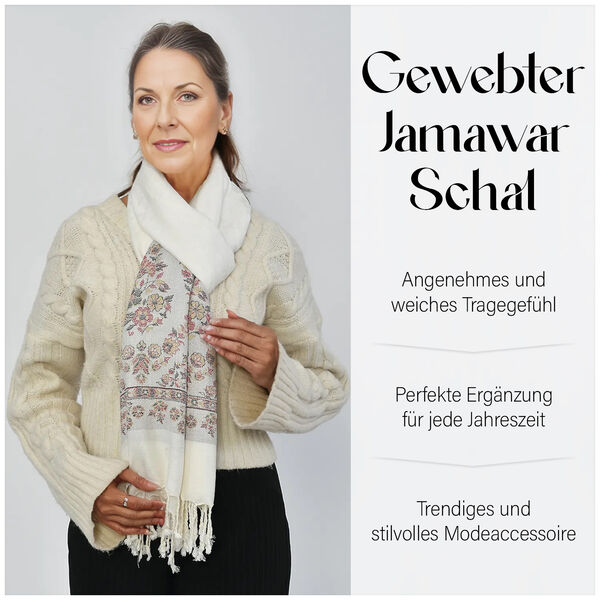 100% Viskose Jamawar Schal, wei&szlig; image number 5