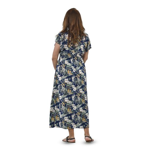 Midaxi-Kleid mit gesmokter Taille und Flatterärmeln, One Size, Blaugrün image number 1