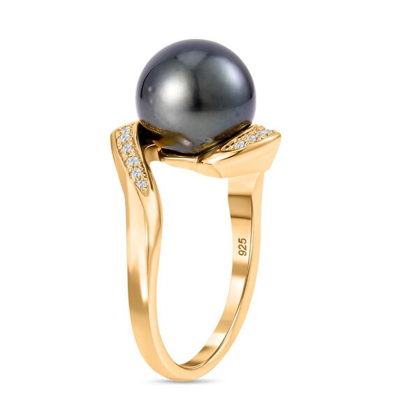 Tahiti Perle, wei&szlig;er Zirkon Ring, (10-11mm), 925 Silber Gelbgold Vermeil (Gr&ouml;&szlig;e 21.00) image number 5
