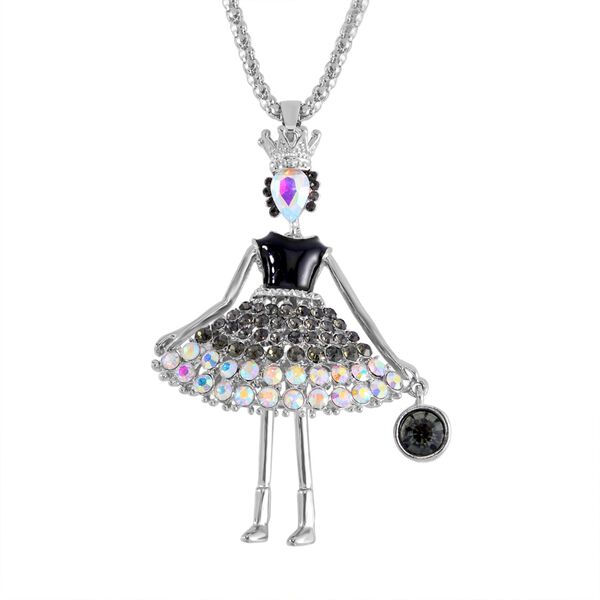 Emaillierte AB, schwarze und nordlichtfarbene Kristall Halskette, 70+5 cm