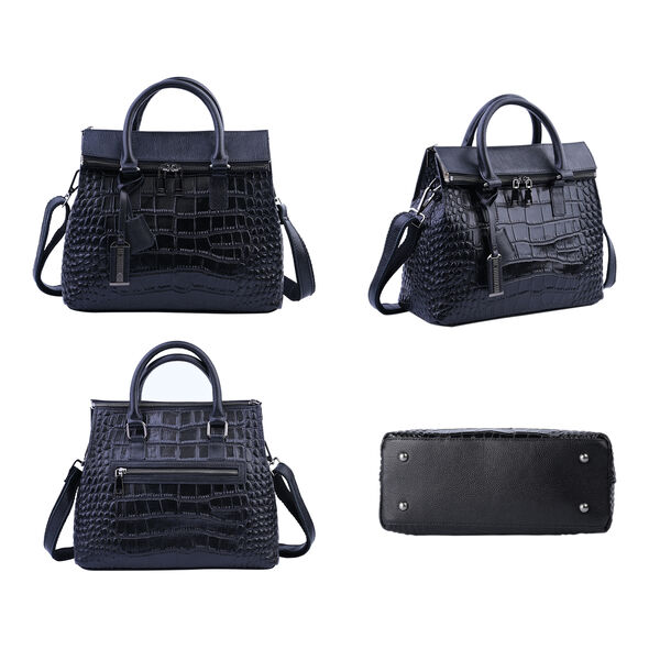 Schultertasche aus 100% echtem Leder mit Kroko-Pr&auml;gung und abnehmbarem Riemen, Schwarz&nbsp; image number 4