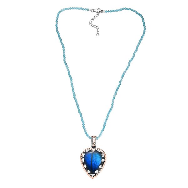 D'Joy AAA Labradorit und Neon Apatit zweifarbiger Anh&auml;nger mit 45cm Kette - 45 ct. image number 4