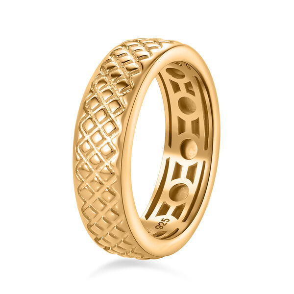 Handgearbeiteter Bandring mit Diamantschliff-Muster, 925 Silber Gelbgold Vermeil image number 5
