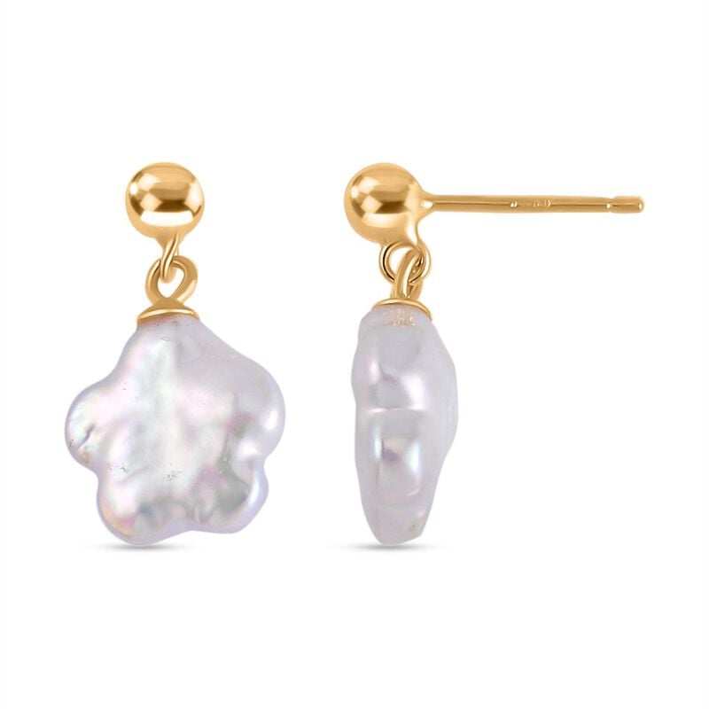 Weiße Keshi-Stil Perle Ohrringe 925 Silber vergoldet image number 0