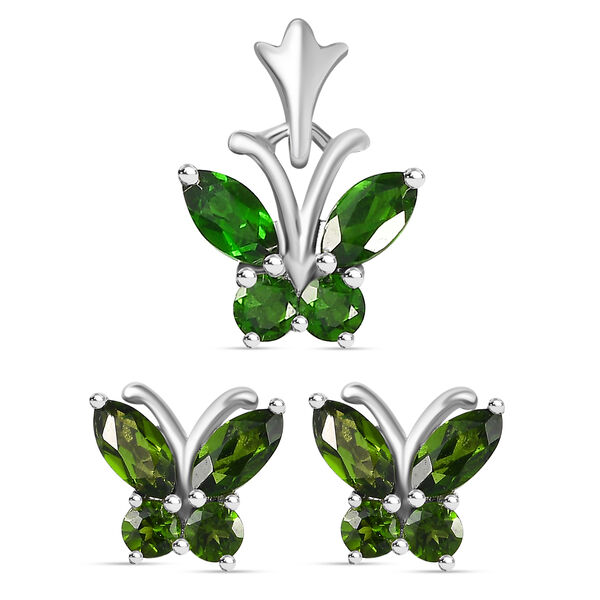 Nat&uuml;rlicher Chromdiopsid Schmuckset 925 Silber rhodiniert ca. 1,68 ct.