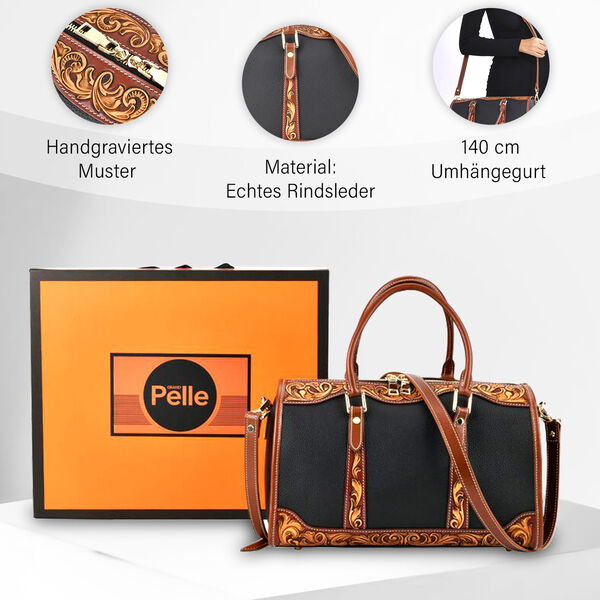 Grand Pelle  - Echtleder Umhängetasche, 34,5x15x21 cm, schwarz image number 3