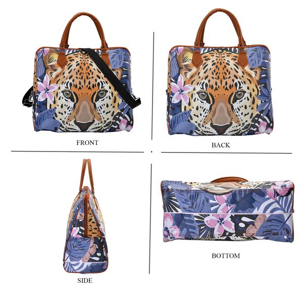 Safari-Tasche mit 100cm Schulterriemen und Leopardenmuster, Blau image number 4