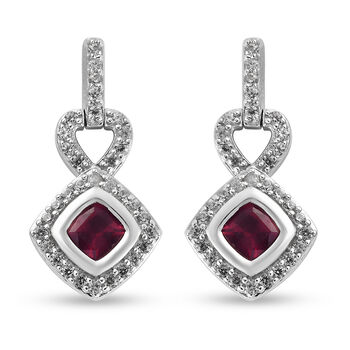 Afrikanischer Rubin (Fissure gef&uuml;llt) und Zirkon-Ohrringe, 925 Silber platiniert ca. 2,43 ct