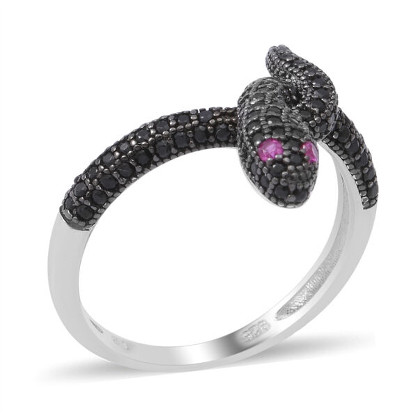 Schwarzer Spinell und Roter Zirkonia Schlange Ring 925 Silber rhodiniert  ca. 1,06 ct image number 3