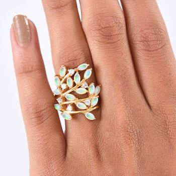 D'Joy AA Nat&uuml;rlicher, &auml;thiopischer Welo Opal, Wei&szlig;er Zirkon Ring 925 Silber 750 Gelbgold Vermeil (Gr&ouml;&szlig;e 17.00) ca. 2.12 ct