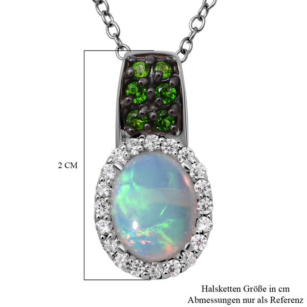 Nat&uuml;rlicher, &auml;thiopischer Welo Opal und nat&uuml;rlicher Chromdiopsid-Anh&auml;nger mit Kette, 925 Silber platiniert ca. 1,69 ct image number 4