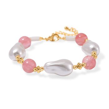 Wei&szlig;es Muschelkernperle und Kirschquarz Armband, 18+5 cm