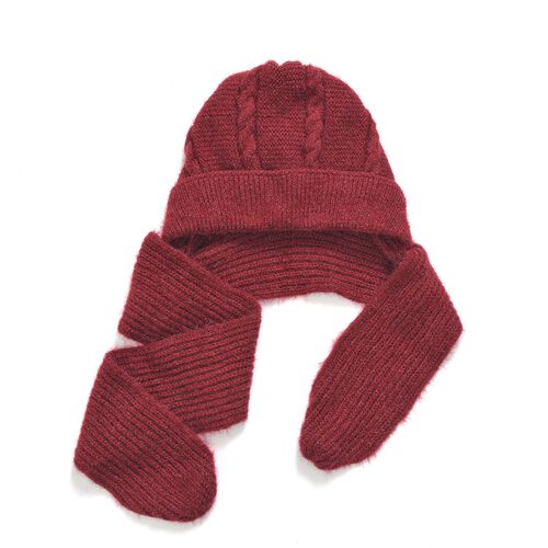 2-in-1 Gestrickte Winter Schalmütze, burgunderrot image number 0