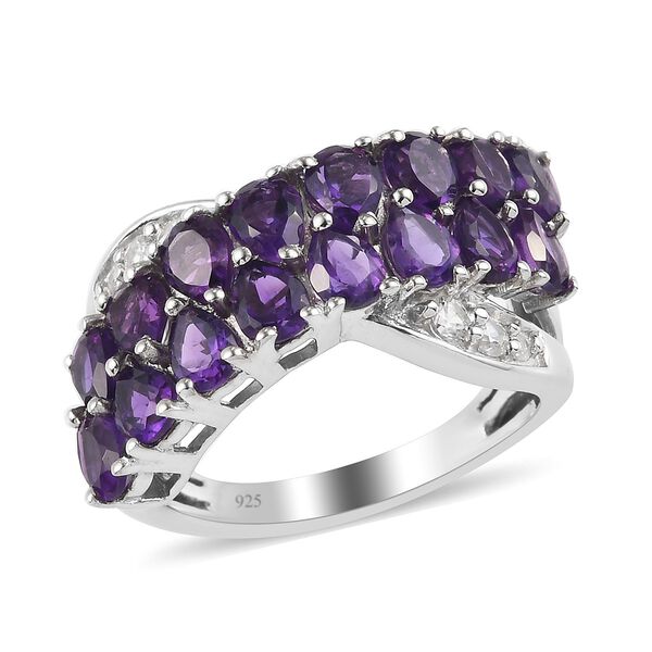 Lusaka Amethyst und Zirkon Ring 925 Silber Platin-Überzug image number 4