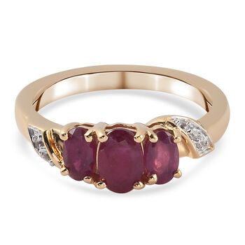 Fissure gef&uuml;llt Rubin und Zirkon 3 Stein Ring 925 Silber vergoldet (Gr&ouml;&szlig;e 16.00) ca. 1,17 ct