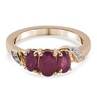 Fissure gefüllt Rubin und Zirkon 3 Stein Ring 925 Silber vergoldet (Größe 16.00) ca. 1,17 ct