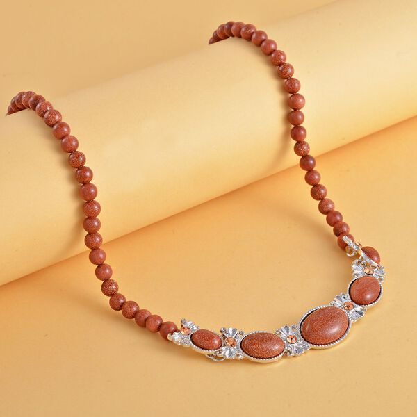 Goldene Sandstein Halskette, ca. 45 cm, ca. 110.00 ct image number 2