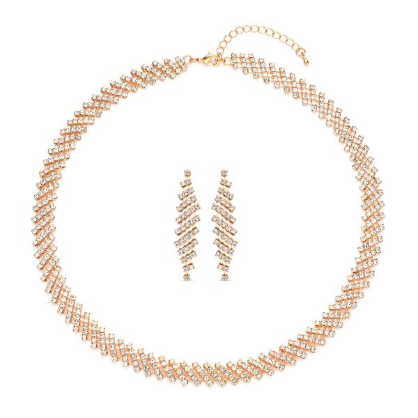 Wei&szlig;e Kristall-Halskette und Ohrringe in Goldton - 12 ct.