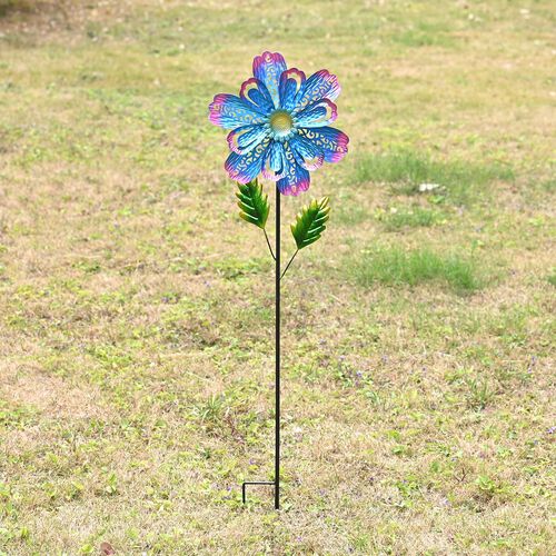 Dekoratives Windspiel in Blumenform, aus Metall, mit Ausschnitt-Design, langlebiges Eisen, zum Einstecken, für Garten oder Terrasse, ca. 25x97?cm image number 1