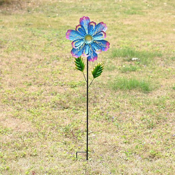 Dekoratives Windspiel in Blumenform aus Metall mit Ausschnitt-Design in Blau, 25x97cm image number 1