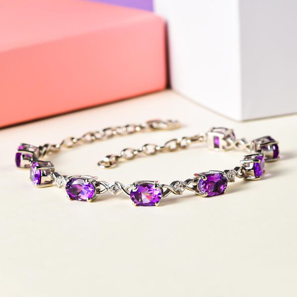 Natürliches, marokkanisches Amethyst und Zirkon-Armband, 925 Silber platiniert, 6,22 ct. image number 2