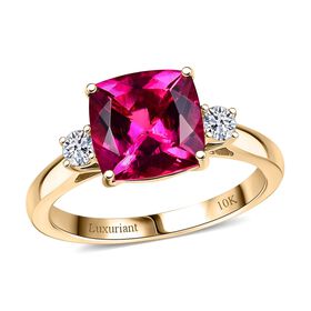 AAA Lab Grown Bixbite, Lab Grown Diamant Ring 417 Gold (Größe 16.50) ca. 3,45 ct