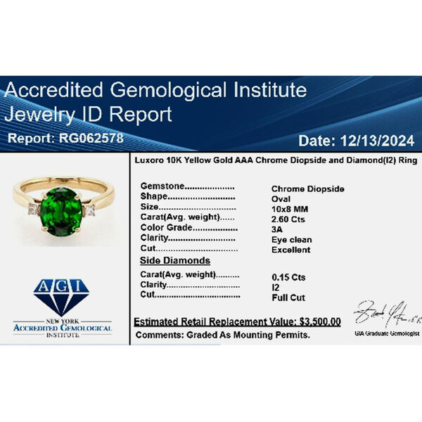 LUXORO zertifiziert und gepr&uuml;ft AAA nat&uuml;rlicher Chromdiopsid und Diamant Ring in 417 Gold - 2,6 ct. image number 6