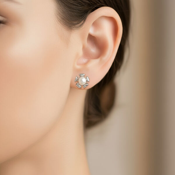 2er Set - Wei&szlig;e S&uuml;&szlig;wasser Perle Ohrringe, Nickelfreies Messing, Goldfarben, Silberfarben image number 4