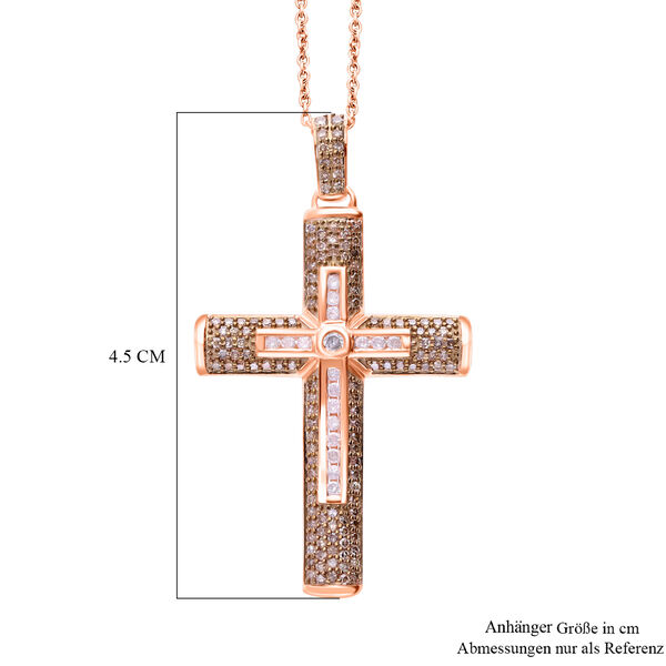 Weißer Diamant Kreuz Anhänger mit Kette, 925 Silber Roségold Vermeil, ca. 1.00 ct image number 3