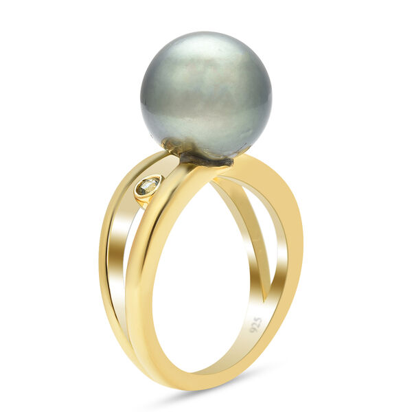 Tahiti Perlen und London Blau Topas-Ring, 925 Silber vergoldet  ca. 0,08 ct image number 5