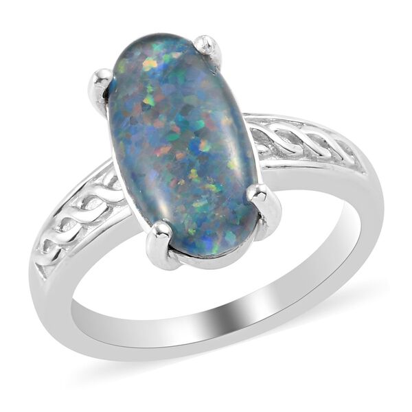 Boulder Opal Triplett  Solitär Ring 925 Silber Platin-Überzug image number 5
