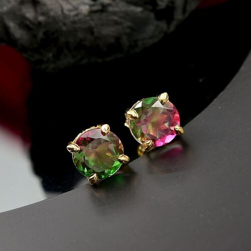 Petal Studs - Wassermelonen Quarz Triplette Ohrringe 925 Silber 750 Gelb Vergoldet ca. 4,56 ct. image number 1