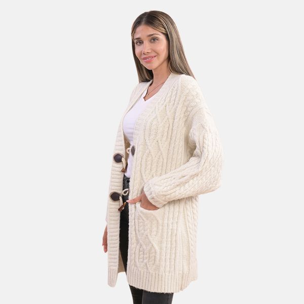 LA MAREY lange Strickjacke mit Kn&ouml;pfen, Einheitsgr&ouml;&szlig;e Cr&egrave;me image number 4