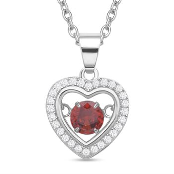 Roter und wei&szlig;er Zirkonia im herzf&ouml;rmigem Anh&auml;nger mit Kette, 925 Silber rhodiniert und Edelstahl, ca. 1.02 ct