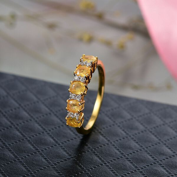 D'Joy Gelber Saphir, Weißer Zirkon Ring 925 Silber 750 Gelb Vergoldet (Größe 16.00) ca. 1,23 ct image number 2