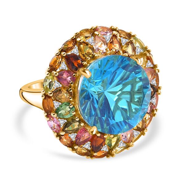 AA Blauer Quarz Triplett im Hanabi-Schliff, Zirkon und Multi-Turmalin Ring - 17,89 ct.
