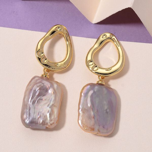 Mehrfarbige Keshi Perle Ohrringe Nickelfreies Messing, Goldfarben image number 2