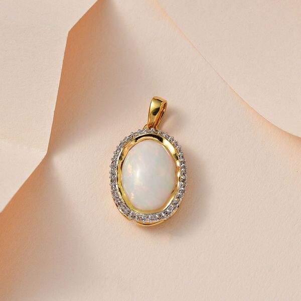 AAA Nat&uuml;rlicher, &auml;thiopischer Welo Opal, Wei&szlig;er Zirkon Anh&auml;nger 925 Silber Gelbgold Vermeil ca. 4,57 ct. image number 2