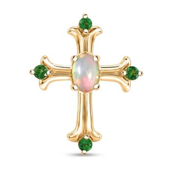D'Joy AA Nat&uuml;rlicher, &auml;thiopischer Welo Opal, Tsavorite Granat Anh&auml;nger 925 Silber 750 Vergoldet ca. 0.30 ct