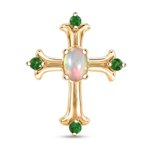 D'Joy AA Nat&uuml;rlicher, &auml;thiopischer Welo Opal, Tsavorite Granat Anh&auml;nger 925 Silber 750 Vergoldet ca. 0.30 ct