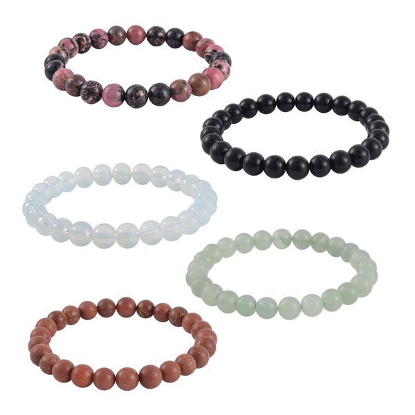5er Set - Rhodonit, Gr&uuml;ner Aventurin Armb&auml;nder ca. 478.35 ct